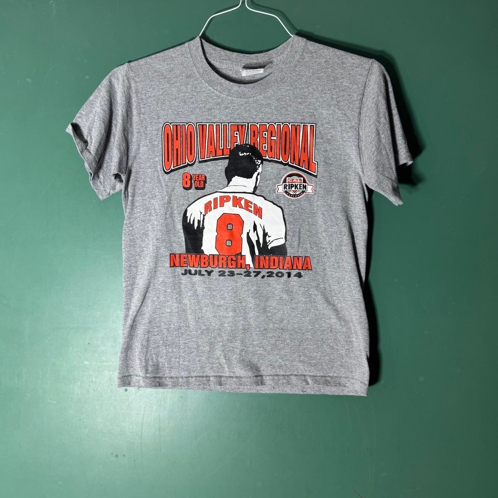 Jerzees Cal Ripken Ohio Valley Regional Baseball T-Shirt Grey Kids Large L